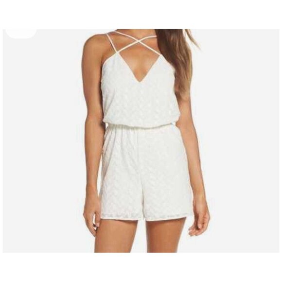 Ali & Jay Romper Lace Short White Boho Festival Bridesmaid Party Lined Medium - Picture 1 of 16